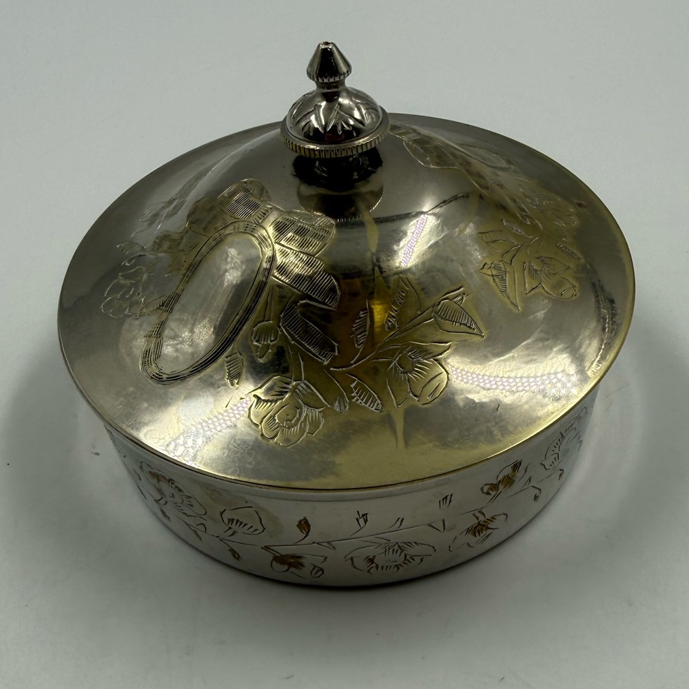 Vintage Silver Container With Lid & Matching Silver Metal Napkin Ring X 4